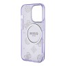 Чехол Guess Peony Glitter Hard для iPhone 14 Pro Max, фиолетовый/золотой (MagSafe)