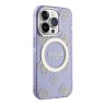 Чехол Guess Peony Glitter Hard для iPhone 14 Pro Max, фиолетовый/золотой (MagSafe)