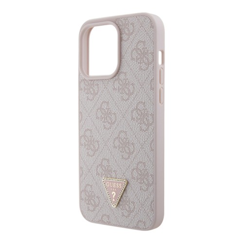 Guess для iPhone 15 Pro чехол PU 4G Triangle Diamond metal logo Hard Pink
