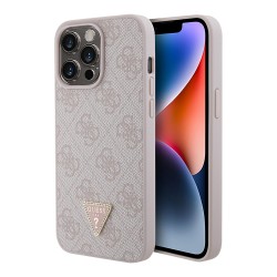 Guess для iPhone 15 Pro чехол PU 4G Triangle Diamond metal logo Hard Pink