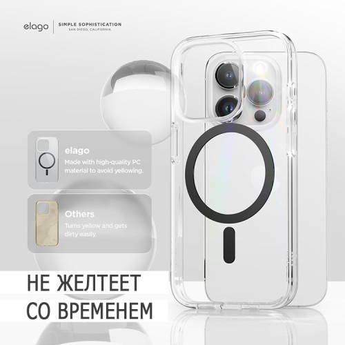 Elago для iPhone 15 Pro чехол HYBRID (pc/tpu) Clear/Black (MagSafe)