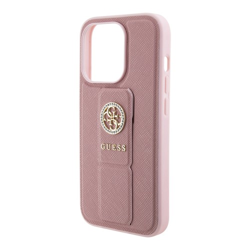 Guess для iPhone 15 Pro Max чехол GripStand PU Saffiano with 4G Circle Diamond logo Hard Pink