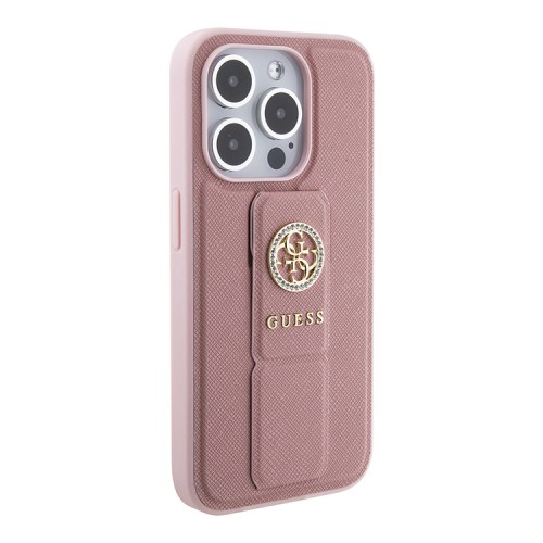 Guess для iPhone 15 Pro Max чехол GripStand PU Saffiano with 4G Circle Diamond logo Hard Pink