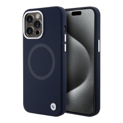 BMW для iPhone 15 Pro Max чехол Signature Liquid silicone Laser Ring Hard Navy (MagSafe)