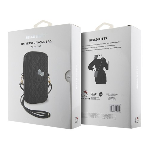 Hello Kitty для смартфонов сумка Phone ZIP Bag PU leather Quilted Bows with Strap Black
