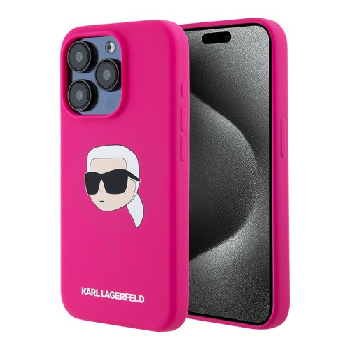 Karl Lagerfeld для iPhone 15 Pro чехол Liquid Silicone NFT Karl Head Hard Fuchsia (MagSafe)