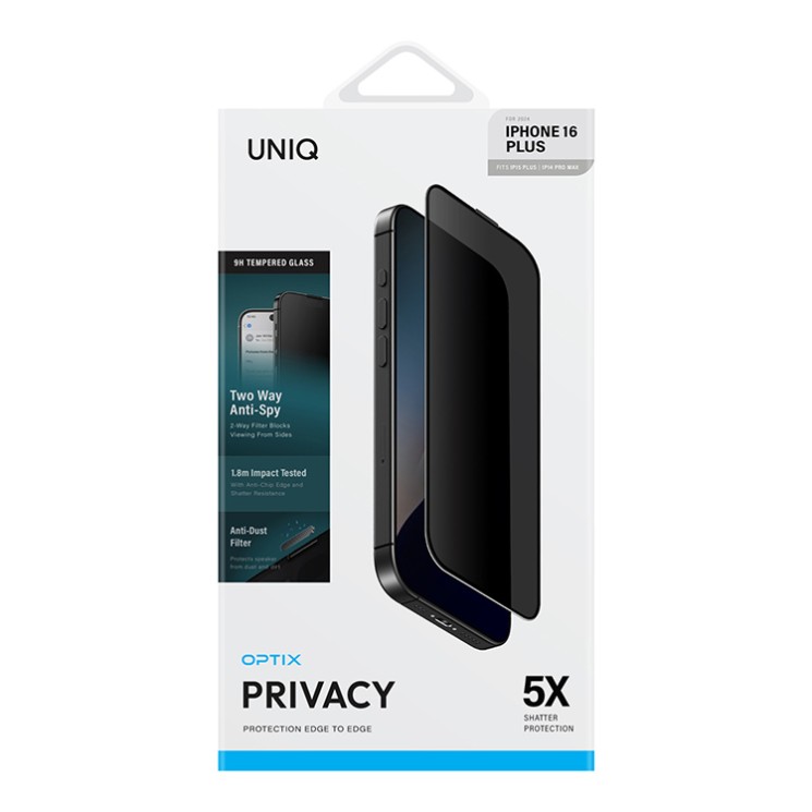 Uniq стекло для iPhone 16 Plus OPTIX Privacy Clear/Black (+installer)
