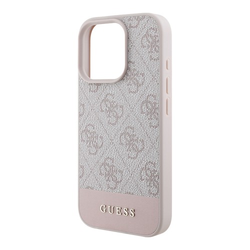 Guess для iPhone 16 Pro Max чехол PU кожа 4G Bottom stripe Metal logo Pink
