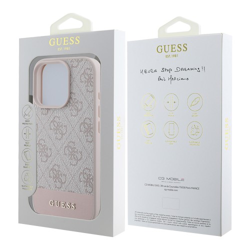 Guess для iPhone 16 Pro Max чехол PU кожа 4G Bottom stripe Metal logo Pink