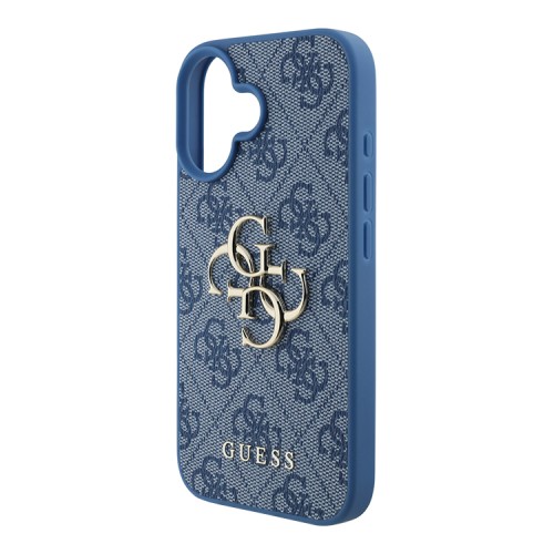 Guess для iPhone 16 чехол PU кожа 4G Big metal logo Blue