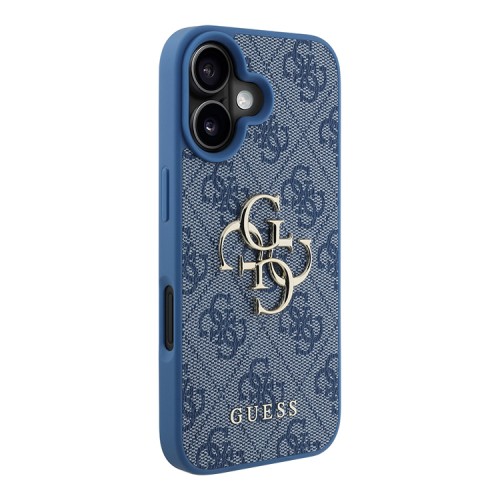 Guess для iPhone 16 чехол PU кожа 4G Big metal logo Blue