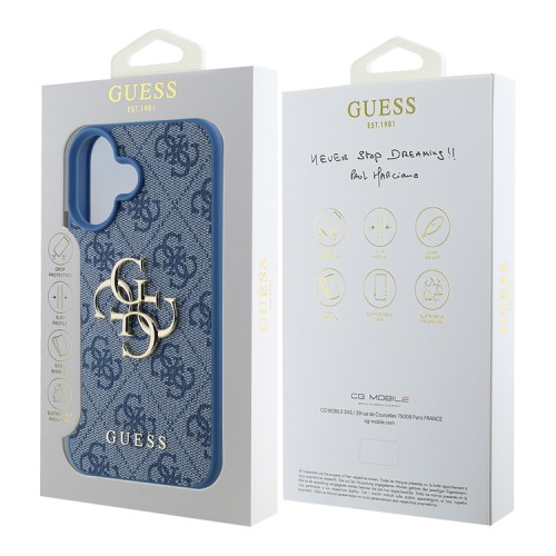 Guess для iPhone 16 чехол PU кожа 4G Big metal logo Blue