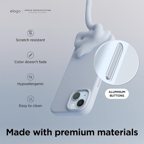 Elago для iPhone 15 чехол Soft silicone (Liquid) Light Blue (MagSafe)