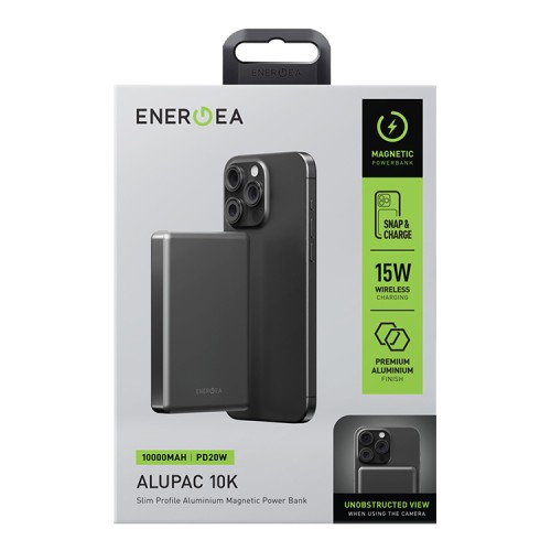 Energea АКБ AluPac 10K, 10000W MagSafe 15W USB-C 20W Ultra Light Aluminium Gunmetal