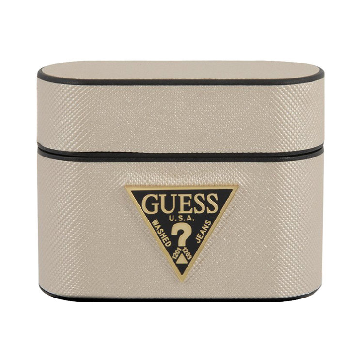 Guess Saffiano PU leather case with metal logo для Airpods Pro, бежевый GUACAPVSATMLLG