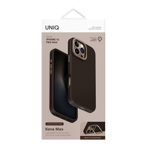 Uniq для iPhone 16 Pro Max чехол KEVA MAX Kevlar with Camera stand Brown (MagSafe)