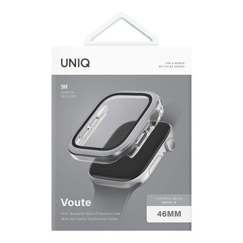 Uniq для Apple Watch 46 mm чехол VOUTE with 9H Tempered Glass Silver