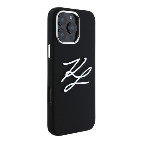 Karl Lagerfeld для iPhone 16 Pro Max чехол Liquid Silicone Metal Logo Initials Hard Black