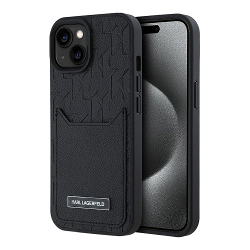 Karl Lagerfeld для iPhone 15 чехол Cardslot PU Monogram/Grained Pocket Hard Black