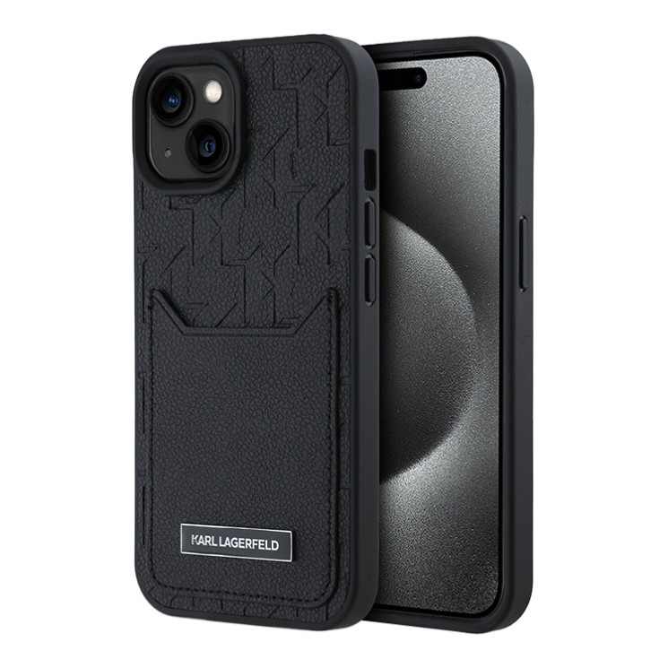 Karl Lagerfeld для iPhone 15 чехол Cardslot PU Monogram/Grained Pocket Hard Black