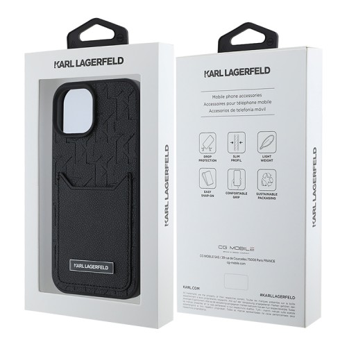 Karl Lagerfeld для iPhone 15 чехол Cardslot PU Monogram/Grained Pocket Hard Black