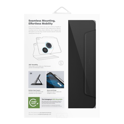Uniq чехол для iPad Air 11 (2024/25) ROVUS SnapMount Magnetic 360 Rotating Detachable Black