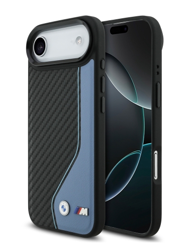 BMW для iPhone Air чехол M-series PU Carbon/Smooth Metal logo Hard Black/Blue (MagSafe)