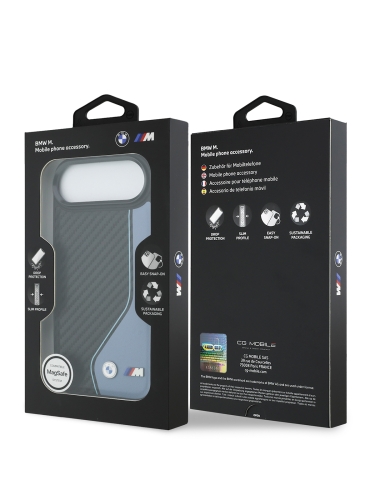 BMW для iPhone Air чехол M-series PU Carbon/Smooth Metal logo Hard Black/Blue (MagSafe)