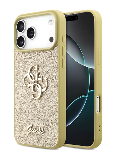Guess для iPhone 17 Pro Max чехол Fixed Glitters 4G Big metal logo Hard Gold