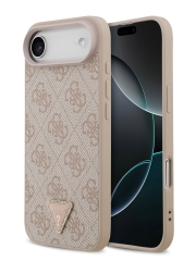 Guess для iPhone Air чехол PU 4G Triangle Diamond metal logo Hard Pink (MagSafe)