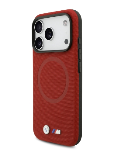 BMW для iPhone 17 Pro чехол M-series PU Full Wrapped Metal logo & Cam Hard Red (MagSafe)