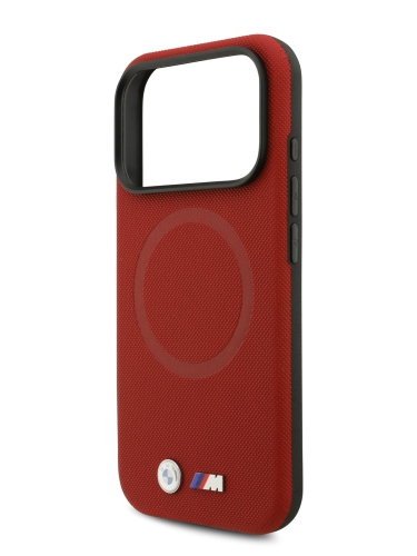 BMW для iPhone 17 Pro чехол M-series PU Full Wrapped Metal logo & Cam Hard Red (MagSafe)