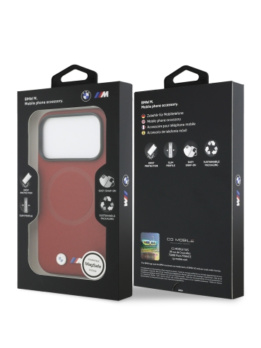 BMW для iPhone 17 Pro чехол M-series PU Full Wrapped Metal logo & Cam Hard Red (MagSafe)