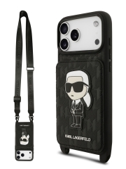 Karl Lagerfeld для iPhone 17 Pro Max чехол Crossbody cardslot PU Saffiano Monogram NFT Karl Ikon Hard Black