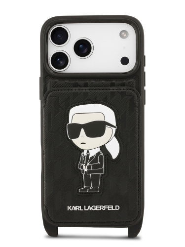 Karl Lagerfeld для iPhone 17 Pro Max чехол Crossbody cardslot PU Saffiano Monogram NFT Karl Ikon Hard Black