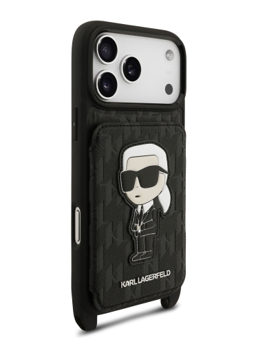 Karl Lagerfeld для iPhone 17 Pro Max чехол Crossbody cardslot PU Saffiano Monogram NFT Karl Ikon Hard Black