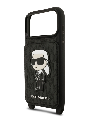 Karl Lagerfeld для iPhone 17 Pro Max чехол Crossbody cardslot PU Saffiano Monogram NFT Karl Ikon Hard Black