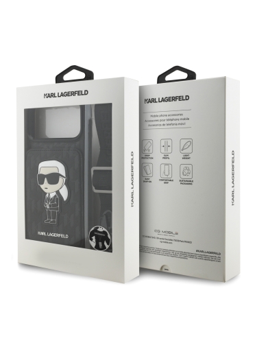 Karl Lagerfeld для iPhone 17 Pro Max чехол Crossbody cardslot PU Saffiano Monogram NFT Karl Ikon Hard Black