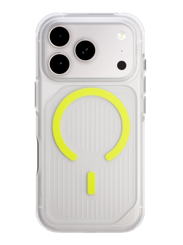 Uniq для iPhone 17 Pro чехол Combat Active Frost Clear/Lume-Lime (MagSafe)