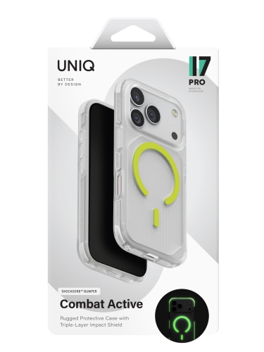 Uniq для iPhone 17 Pro чехол Combat Active Frost Clear/Lume-Lime (MagSafe)