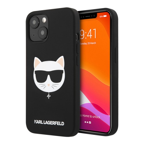 Чехол Karl Lagerfeld Liquid silicone Choupette Hard для iPhone 13, черный
