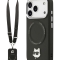 Karl Lagerfeld для iPhone 17 Pro чехол Crossbody PU NFT Choupette head Metal&Cam Hard + Strap Black (MagSafe)