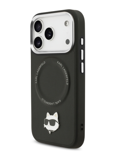 Karl Lagerfeld для iPhone 17 Pro чехол Crossbody PU NFT Choupette head Metal&Cam Hard + Strap Black (MagSafe)