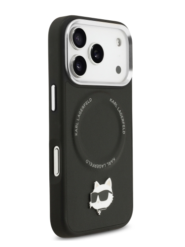 Karl Lagerfeld для iPhone 17 Pro чехол Crossbody PU NFT Choupette head Metal&Cam Hard + Strap Black (MagSafe)