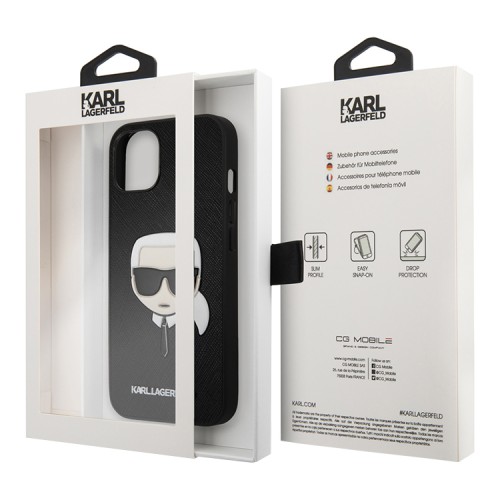 Чехол Lagerfeld PU Saffiano Karl's Head Hard для iPhone 13, черный