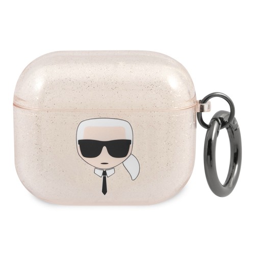 Чехол Karl Lagerfeld TPU Glitters with ring Karl Transparent для Airpods 3 (2021), золотой