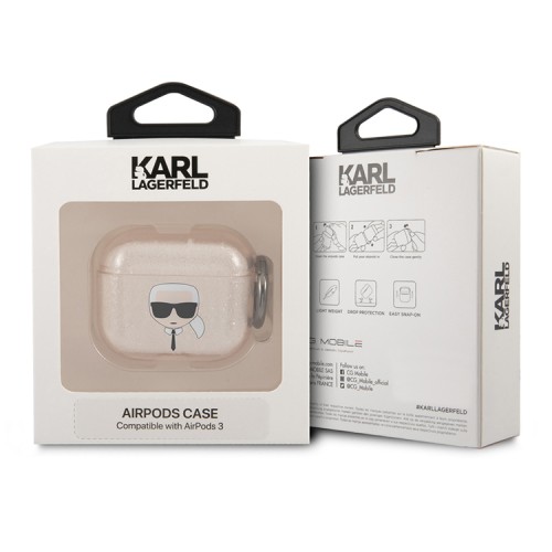 Чехол Karl Lagerfeld TPU Glitters with ring Karl Transparent для Airpods 3 (2021), золотой