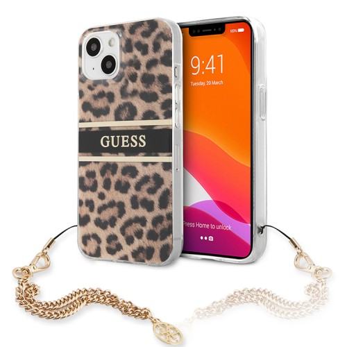 Чехол Guess Leopard Hard +Gold charm для iPhone 13