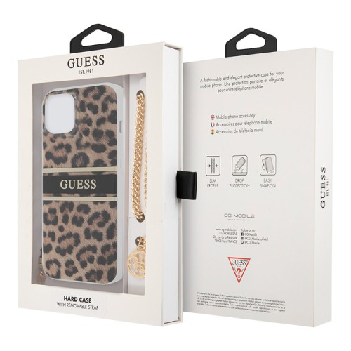 Чехол Guess Leopard Hard +Gold charm для iPhone 13