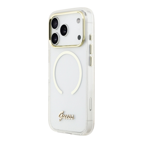Guess для iPhone 17 Pro чехол IML Script Metal logo and Camera Hard Transparent (MagSafe)